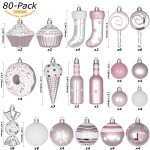 80-pack geassorteerde onbreekbare kerstbalversieringen set decoratieve Hangers met herbruikbaar handgeschenkpakket voor kerstboom