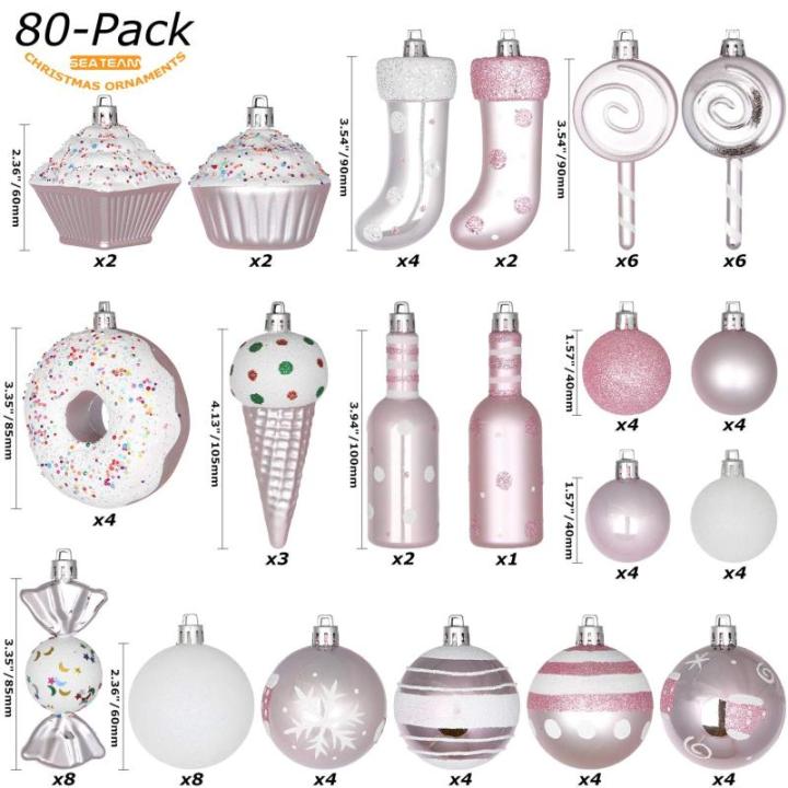 80-pack geassorteerde onbreekbare kerstbalversieringen set decoratieve Hangers met herbruikbaar handgeschenkpakket voor kerstboom