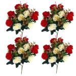 4 bundels begraafplaatsbloemen voor graf, rode begraafhofbloemen voor graf, valse rozen kunstbloemen voor graven, 12 bloemkoppen, zijden gedenkbloemen voor grafvaas, kunstbloemen 1
