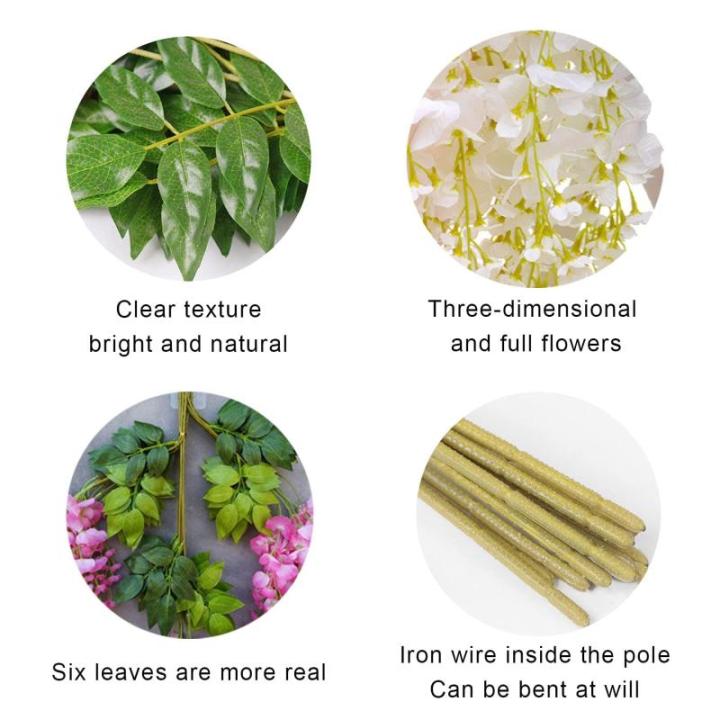 12 stengels nep Wisteria slinger opknoping bloem zijde bloem Wisteria Wijnstok decoratie voor outdoor indoor home keuken tuin huwelijksceremonie hotel party art decor (wit)