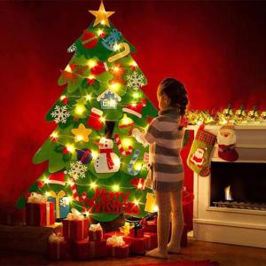 Filz-Weihnachtsbaum Für Kinder, Filz-Weihnachtsbaum Mit LED-Lichterkette, Wandbehang-Weihnachtsbaum-Dekorationsset Aus Filz Mit 21-teiligen Ornamenten, Ideal Für Die Dekoration V