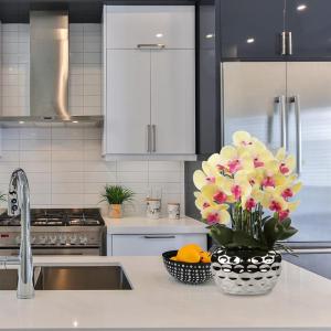 Kunstplant orchideeën kunstbloemen kunstbloemen als echt met echte bloemen in keramische pot tafeldecoratie vensterbank decoratie, hoogte 44 cm, geel