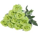 Kunstmatige Zijde Roos Bloem Enkele Stam Levensechte Nep Roos voor Bruiloft Boeket Bloemenarrangementen Huis Feest Bloemstuk Decoratie, 10 stuks (Groen)