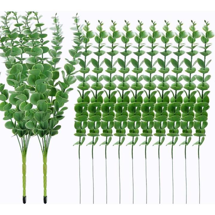 24 stuks eucalyptus kunstmatige eucalyptus planten, bladeren, decoratie, zilveren dollar voor bruiloftsfeesten, feesten, thuis, tafeldecoratie, bloemenarrangement, groen