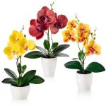 in pot (35 cm), set van 3 kunstorchideeën, kunstmatig afgestemde arrangement in hoogglans-keramische potten, decoratieve , kunstorchideeën (rood, oranje, geel)