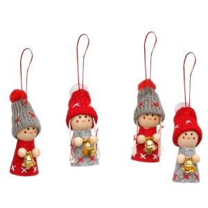 Schattige gebreide poppetjes als kerstornament, in 2-delige set, in grijs/rood