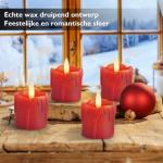 Set van 4 rode vlamloze votief kaarsen echte wax druipend ontwerp, LED Faux batterij aangedreven theelicht kaarsen met timer voor Kerstmis en Advent, batterijen inbegrepen - D 5 cm