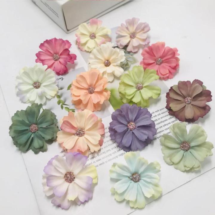 60 stuks om te knutselen, kleine kleurrijke madeliefjes, kleine zijden bloemen, decoratie voor bruiloft, feest, doe-het-zelf slingers, hoofdband