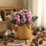 4 bossen kunstmatige bloemen pioen zijde pioenrozen boeketten nep bloemen boeketten bruiloft decoratie thuis tafel keuken kantoor tuin bruids groen (Cameo bruine knop)