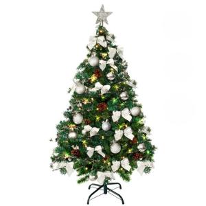 Kunstkerstboom (WBD) met kerstdecoratie en led-lichtketting met afstandsbediening, kerstboom versierd met verlichting, kunstkerstboom