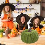 Kunstkürbisse aus Samt für Herbstdekoration für Thanksgiving und Halloween-Feiern (grün)