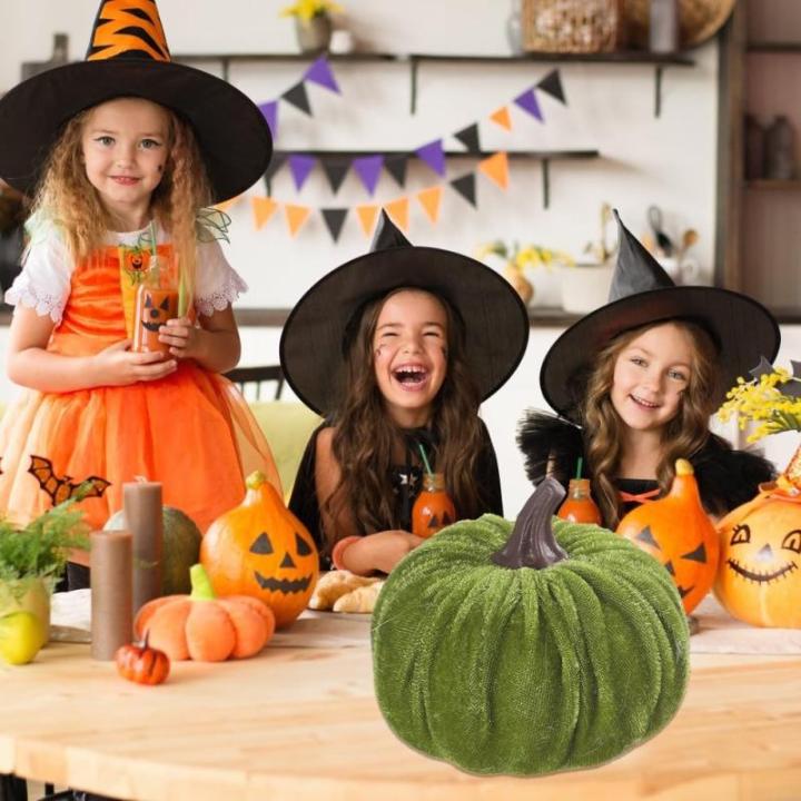 Kunstkürbisse aus Samt für Herbstdekoration für Thanksgiving und Halloween-Feiern (grün)
