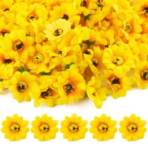 100 stuks kunstzonnebloemen, klein, 4,5 cm, zonnebloemkoppen, madeliefjes, , decoratieve bloemkoppen om te knutselen, stoffen bloemen, geel, voor bruiloft, feesten en feesten