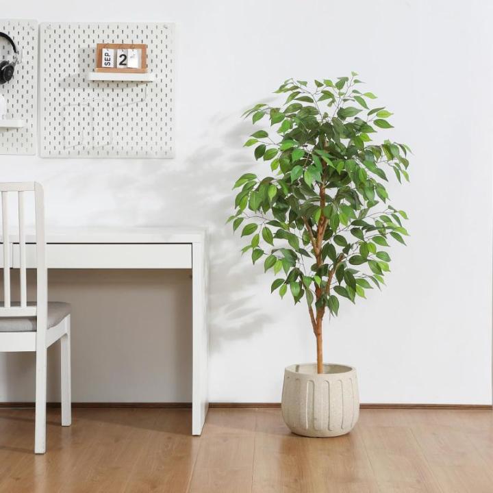 Ficus Benjamina , 120 cm, groot, met natuurhouten stam, kamerplant, kunstboom in pot, voor thuis, kantoor, balkon, decoratie (1 stuks)