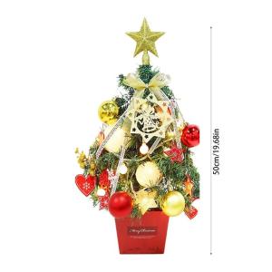 Mini Weihnachtsbaum 50CM Kleiner Weihnachtsbaum mit Beleuchtung, Weihnachten Deko Christbaum mit LED Lichterkette und Weihnachtskugel, Künstliche Weihnachtsbäume Geschmückt für