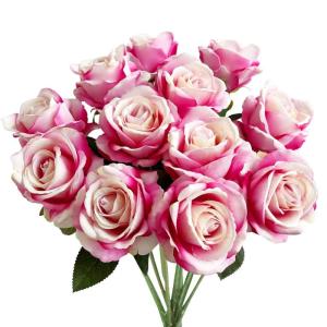 12 stuks kunstbloemen, zijden bloemen, rozen, 51 x 7 cm, kunstbloemen, bladeren en verstelbare stelen, realistische en zachte kunstbloemen voor doe-het-zelf bruiloftsfeest, Valenti