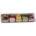 Natuurgetrouwe levensmiddelentrap – kunsttaartartikelen – food dummy/plastic eten – decoratie (taartjes fruit - set van 5)