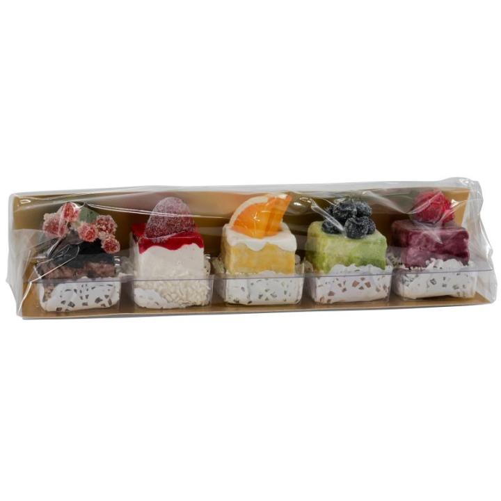 Natuurgetrouwe levensmiddelentrap – kunsttaartartikelen – food dummy/plastic eten – decoratie (taartjes fruit - set van 5)