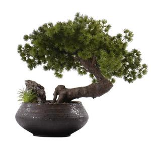 Künstlicher Bonsai-Baum Künstlicher Bonsai-Baum, neuer grüner Simulations-Willkommens-Kiefer-Bonsai-Baum im chinesischen Stil, 37,9 cm, großer Totholz-Kunstbaum, Wohnzimmer-Dek