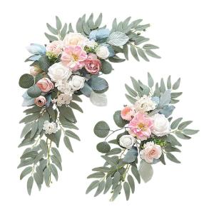 Faux Bloem Swag Set van 2 voor Bruiloft, Huwelijksboog Bloemen Welkom Teken, Witte Huwelijksboog Faux Groen Slinger, Bloemstuk Swag Achtergrond voor Huwelijksceremonie (2 stuks