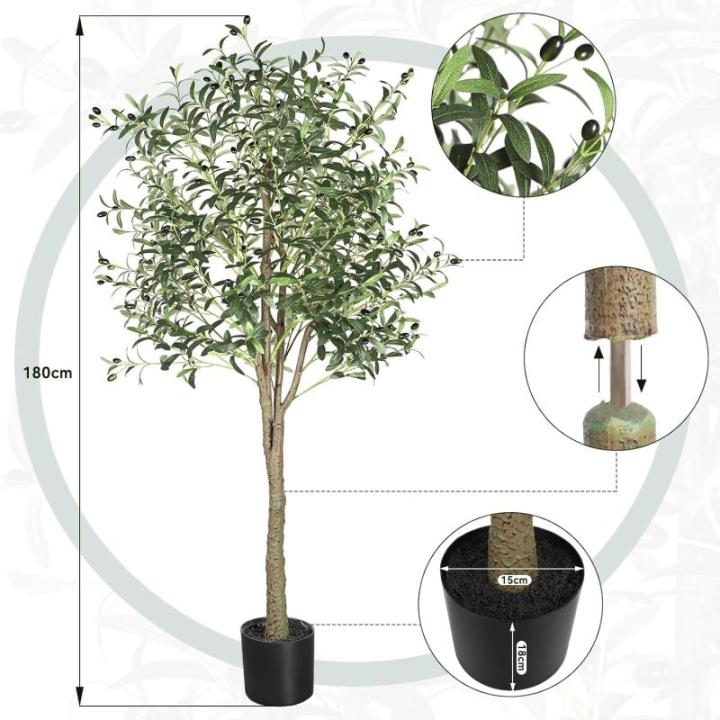 Kunstmatige olijfboom, 180 cm, kunstplant, grote olijfboom, kunstboom, ziet eruit als echt voor woonkamer, slaapkamer, kantoor, decoratie