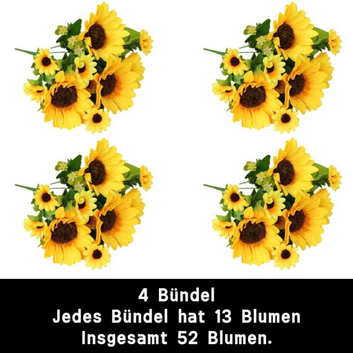 als echt 52 stuks kunstzonnebloemen, gele bloemen voor bloemstuk, bruiloftsboeket, tafeldecoratie, thuis, tuin, decoratie, 1303