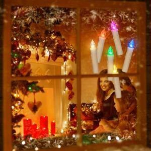 40 stuks led-kaarsen, warm wit en kleurrijk, draadloze kerstboomkaarsen met afstandsbediening, timer, flikkeren, dimbaar, kerstdecoratie, lichtketting voor kerstboom, binnen en bui