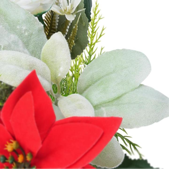 Künstlicher Weihnachtsstern-Blumenstrauß, roter Seiden-Weihnachtsstern, Winter-Blumenarrangement mit künstlichen Tannennadeln für Weihnachten, Küche, Tisch, Heimdekoration