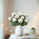, 3 bundels voor buiten en binnen, namaakgeranium, zijden bloemen, decoratie, , uv-bestendig, geraniumstruik voor hangende tuin, veranda, raam, box, decoratie, wit