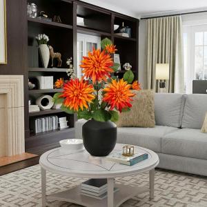3 stuks oranje kunstmatige dahlia's, 75 cm kunstzijden bloemen met lange steel voor bloemarrangementen, faux dahlia's bloemen voor doe-het-zelf bruiloft party middenstuk huis kanto