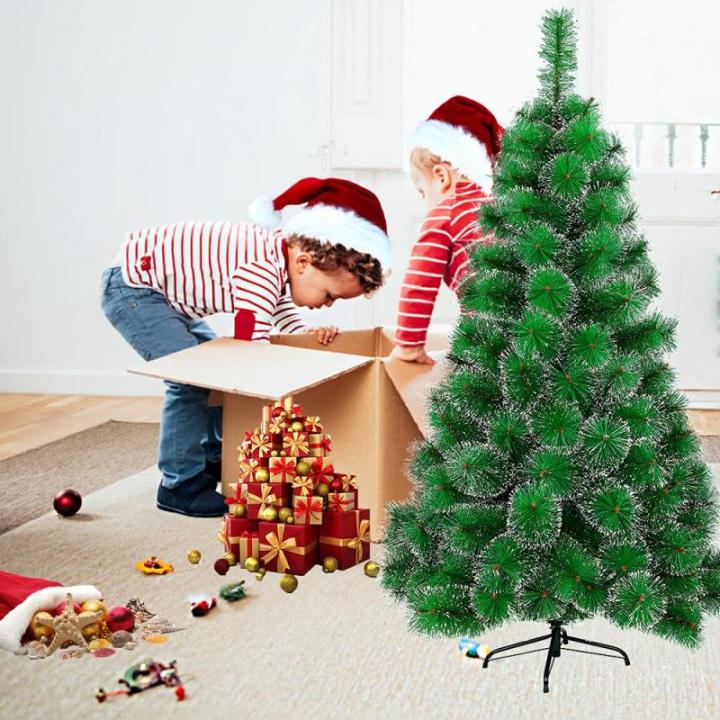 Kunstkerstboom, 120 cm, groene dennennaalden met sneeuweffect, kerstboom met 90 takken, snel op te bouwen klapsysteem, metalen standaard, kerstdecoratie