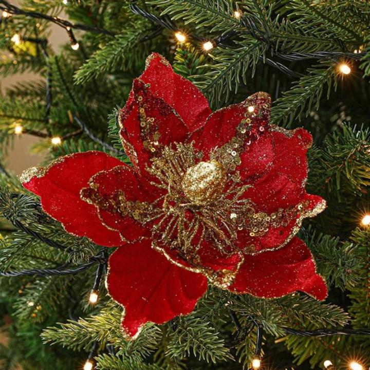 Glitzernder Weihnachtsstern, Weihnachtsbaumschmuck, hängende Dekoration für Weihnachtsbaum, Hochzeit, Party, Kranz, Dekoration (rot)