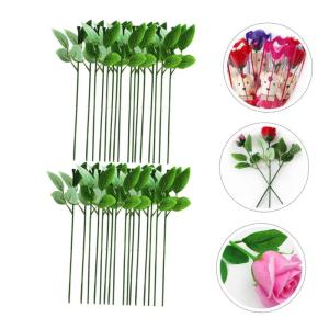 40 STK Rosenstiel künstlich Blumenstiele aus Papier Rosenblütenstiel Fake Fake Kunstblätter Artificial sztuczne kwiaty Bouquet simulierte Blumenstiele DIY Basteldraht Draht.
