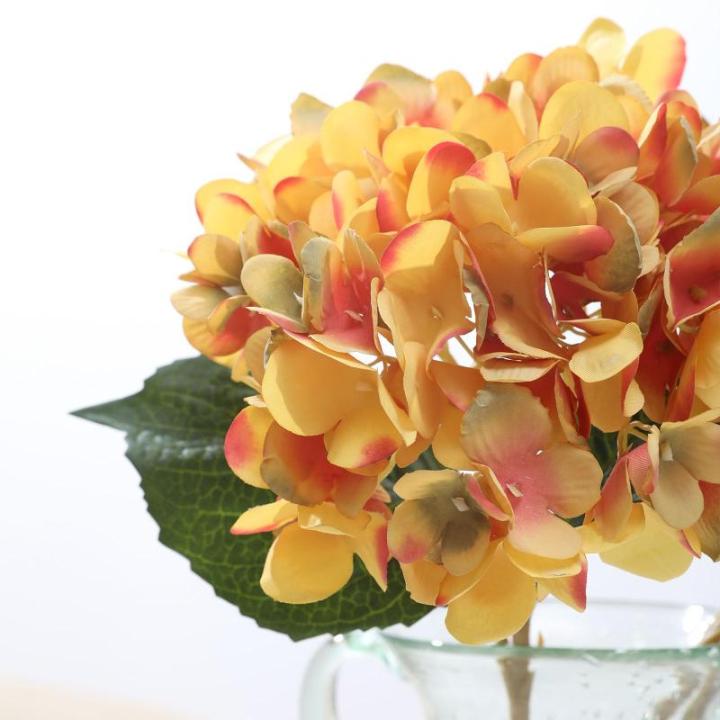 Künstliche Hortensien aus Seide, realistische Hortensien, Blumenstrauß für Hochzeit, Party, Büro, Heimdekoration, 6 Stück, gebranntes Orange