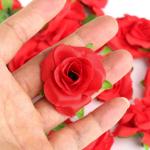 Kunstbloemkoppen, 50 stuks, kunstbloemen, rozen, voor bruiloft, feest, decoratie, doe-het-zelf (Ø 4 cm, rood)