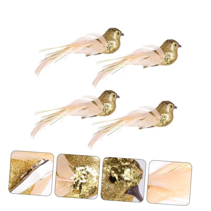 4 Stück Künstlicher Vogel Weihnachtssimulation Vögel Clip Künstliche Vögel Aufsteckvögel Zum Basteln Kardinal Clip Auf Baumschmuck Clip Mit Weihnachtsvögeln Mini Golden Scha