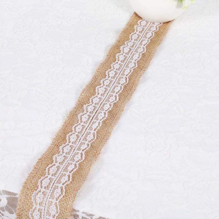 Juteband mit weißer Spitze, rustikaler Stil, Hochzeit, Party, Basteln, Dekoration, 6 Stück