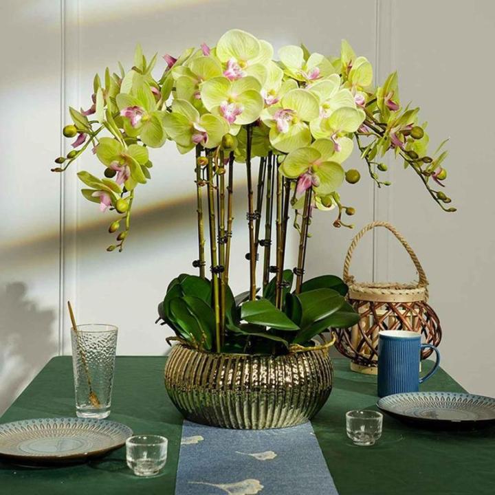 Kunstblumen Künstliches Blumenset, Phalaenopsis mit Pflanzgefäß, Kunstblume für Wohnzimmer, Simulationsblume, Heim-, Tisch- und Bürodekoration für jeden Anlass
