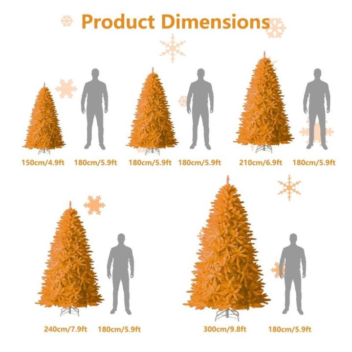Kunstkerstboom, onverlichte oranje kerstboom, realistische kunstkerstboom, opvouwbare standaard, geschikt voor feestdecoratie, kunstkerstboom, 210 cm