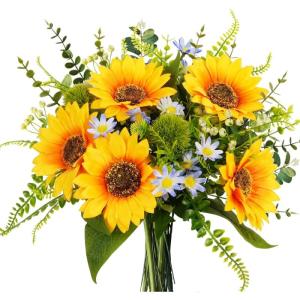 Kunstzonnebloemboeketten met stelen, premium oxidatiebestendige kunstbloemen, realistische zijden zonnebloemen voor thuis- en kantoordecoratie (blauw)