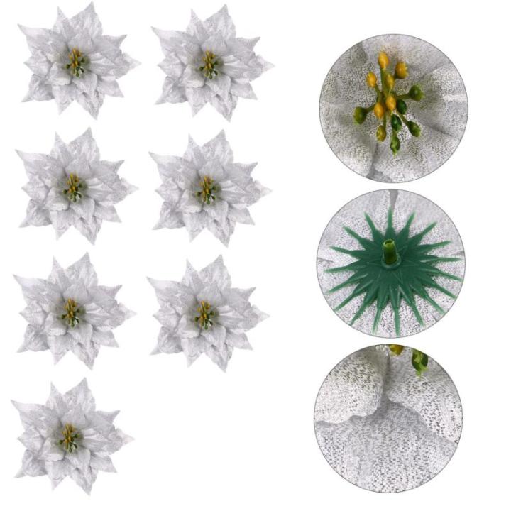 14 STK künstliche Blumen weihnachtsglitzerblumen dekorativ silberner Weihnachtsschmuck Rot Hochzeitsdekoration künstliche blüten Weihnachtsdekorationen dekorative Kunstblumen Sp