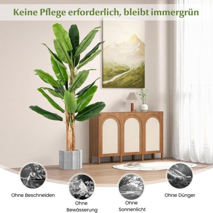 Bananenboom, kunstplant, kunstplant, banaan, 195 cm, grote kunstplant, bananenplant met 27 bladeren, kunstplant, plastic plant, decoratieve plant voor woonkamer, slaapkamer, kantoo