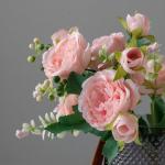 4 stuks kunstpioenrozen boeketten voor vazendecoratie, bruiloft, woondecoratie (lichtroze)