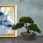 Kunstbonsai Natuurgetrouwe kunstplant, kunstboom, bonsai, ceder, grenen, podocarpus, plastic plant, kunstplant met keramische pot in zwart, voor badkamerdecoratie, desktop, kantoor
