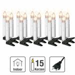 Lichtsnoer kerstboom, 15 kerstkaarsen 9,8m verlichte mini lichtketting binnen met stekker, kaarsenlichtketting stroomkabel groen kerstboomkaarsen wit, 150933
