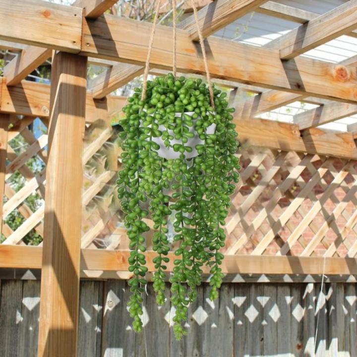 Senecio Hangplant, gematteerde kunstvetplanten, voor binnen en buiten, hoogte: 35,5 cm, in hanghanger