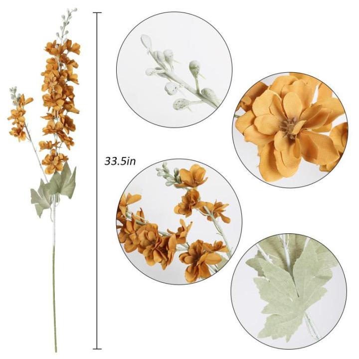 Delphinium 6 stuks ridderspoor zijden bloemen 85 cm lange steel bloemen voor thuis, bruiloft, kantoor, feest, arrangement decoratie (guldenroede)