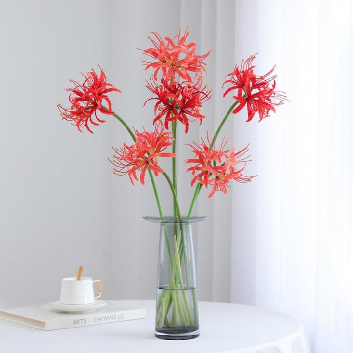 Kunstmatige spinnenlelies, 5 stelen, 66,9 cm, Lycoris Radiata-bloemen, levensechte Lycoris Recoil nep-spinnenplant, zijden boeket decoratie voor thuis (B)