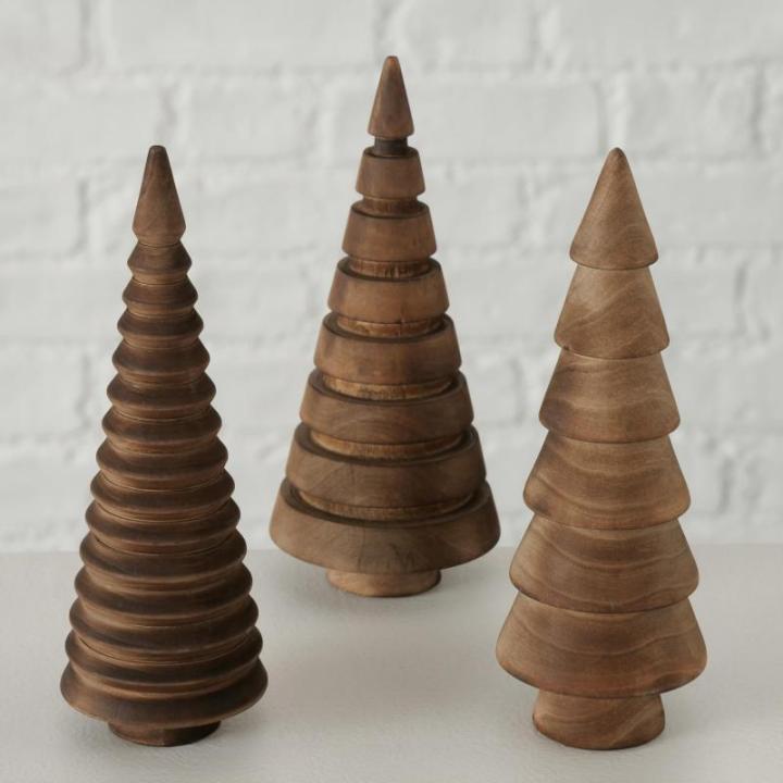 Houten decoratieve dennenbomen set van 3 15 cm om neer te zetten - bruin - kerstboomfiguur van grenen voor winterdecoratie - kerstboomdecoratie standaard tafeldecoratie raamdecorat