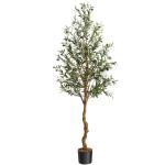 Olijfboom, kustplanten, 180 cm, grote kustelijke olijfboom in pot, kunstboom als echt, met natuurlijke houten stam en vruchten, voor woonkamer, slaapkamer, kantoor, decoratie